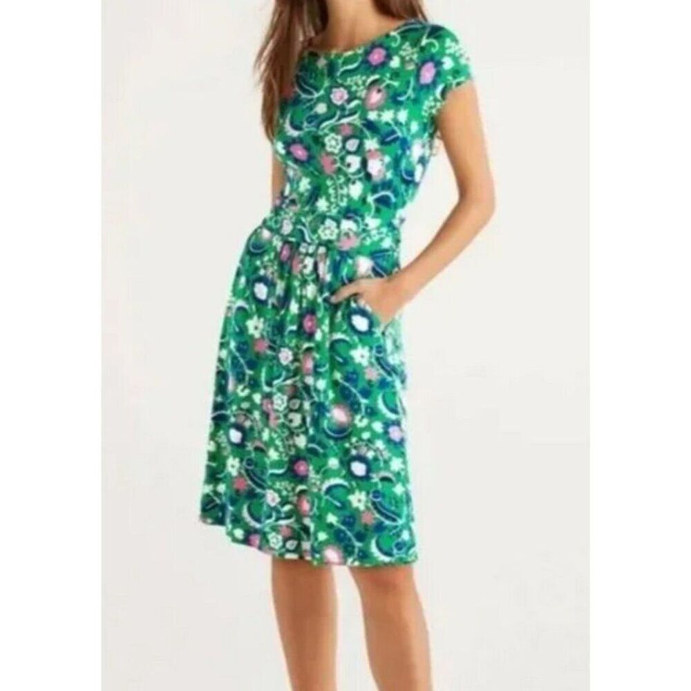 BODEN Dress Womens 12 Amelie Floral Green Jersey Soft Paisley Comfortable Summer - Picture 1 of 9